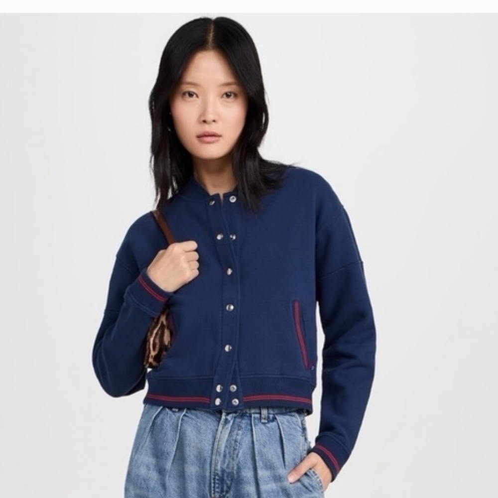 Clare V Le Varsity Snap Bomber Jacket Navy Blue NWT XXL/16